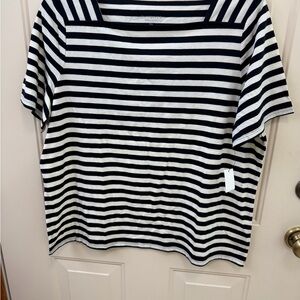 Talbots Navy and White Striped Short Sleeve Top